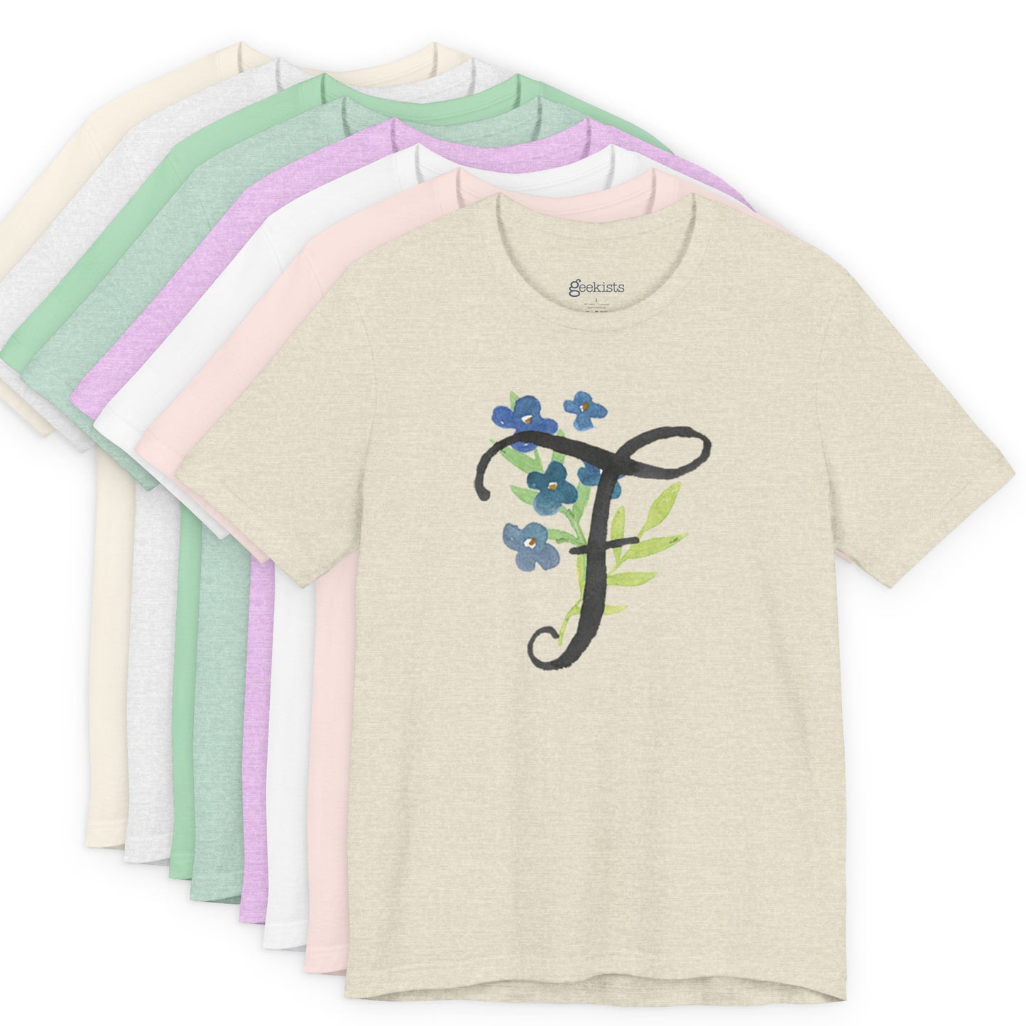 Clothing Stuff > Shirts & Tops > Unisex Jersey Tee Watercolor Flower Letter F T-Shirt – Garden Nerd Tee for Plant Moms