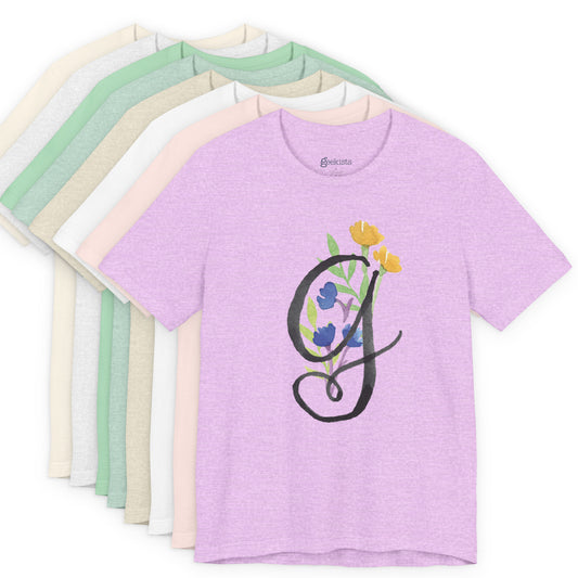 Clothing Stuff > Shirts & Tops > Unisex Jersey Tee Watercolor Flower Letter G T-Shirt – Garden Nerd Tee for Plant Moms