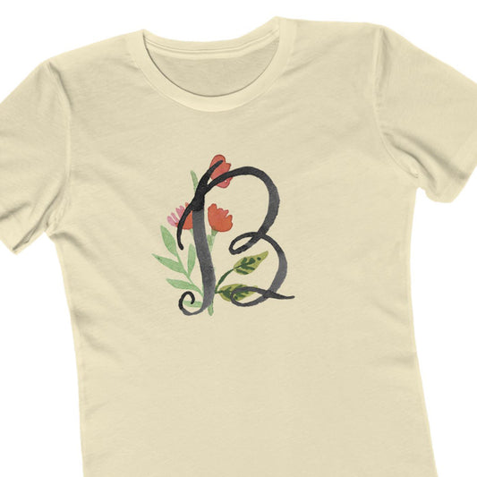 Clothing Stuff > Shirts & Tops > Women's Slim Fit Tee Watercolor Flower Letter B T-Shirt – Garden Nerd Tee for Plant Moms