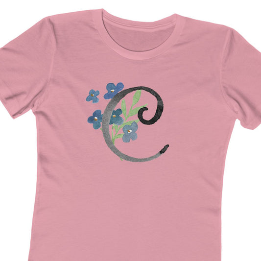 Clothing Stuff > Shirts & Tops > Women's Slim Fit Tee Watercolor Flower Letter C T-Shirt – Garden Nerd Tee for Plant Moms
