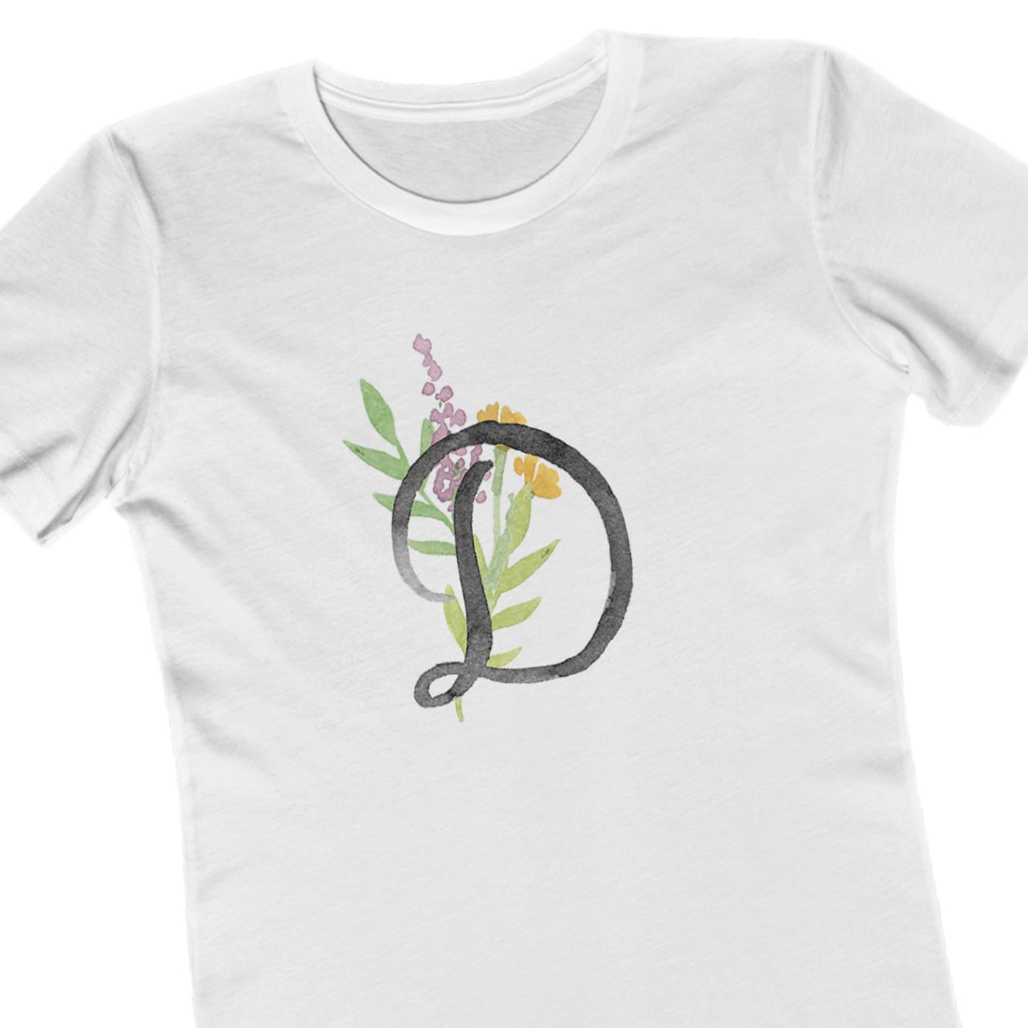 Clothing Stuff > Shirts & Tops > Women's Slim Fit Tee Watercolor Flower Letter D T-Shirt – Garden Nerd Tee for Plant Moms