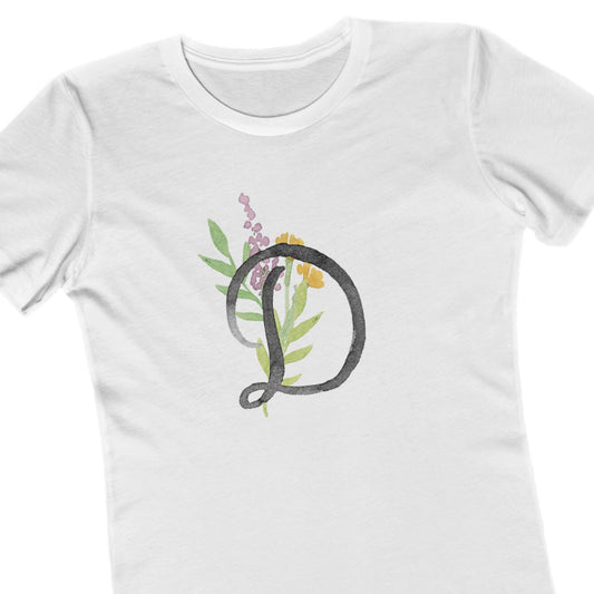 Clothing Stuff > Shirts & Tops > Women's Slim Fit Tee Watercolor Flower Letter D T-Shirt – Garden Nerd Tee for Plant Moms
