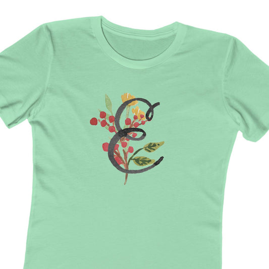 Clothing Stuff > Shirts & Tops > Women's Slim Fit Tee Watercolor Flower Letter E T-Shirt – Garden Nerd Tee for Plant Moms