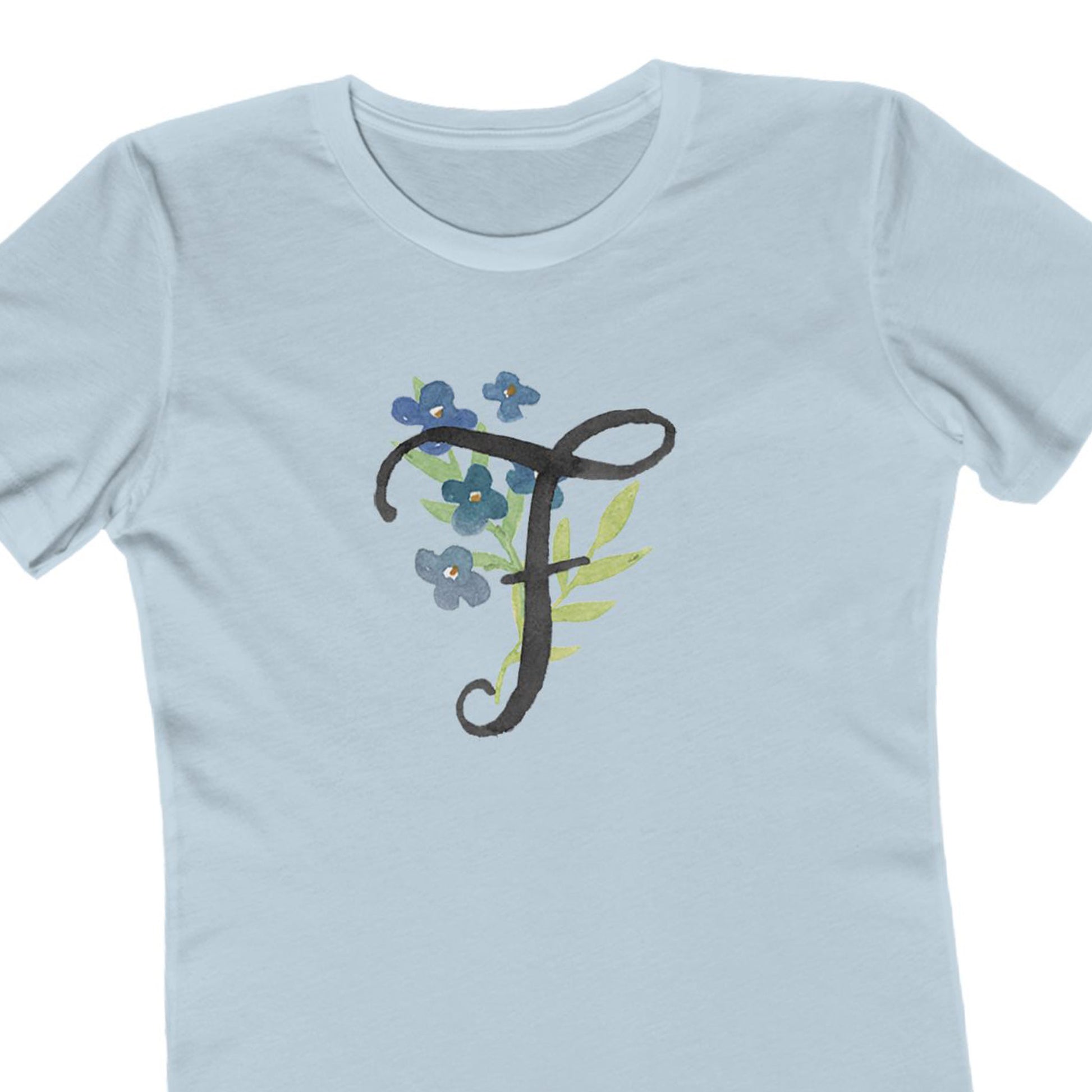 Clothing Stuff > Shirts & Tops > Women's Slim Fit Tee Watercolor Flower Letter F T-Shirt – Garden Nerd Tee for Plant Moms