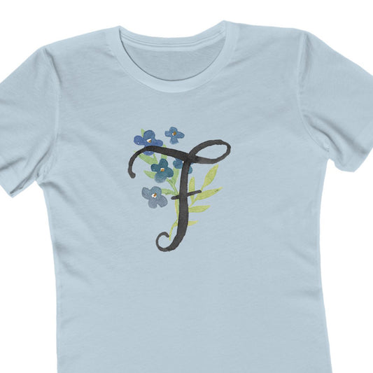Clothing Stuff > Shirts & Tops > Women's Slim Fit Tee Watercolor Flower Letter F T-Shirt – Garden Nerd Tee for Plant Moms