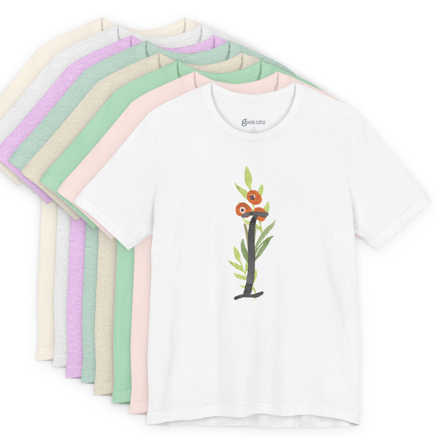 Clothing Stuff > Shirts & Tops > Unisex Jersey Tee Watercolor Flower Letter I T-Shirt – Garden Nerd Tee for Plant Moms