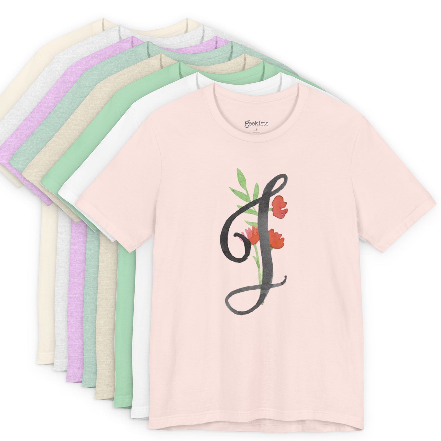 Clothing Stuff > Shirts & Tops > Unisex Jersey Tee Watercolor Flower Letter J T-Shirt – Garden Nerd Tee for Plant Moms