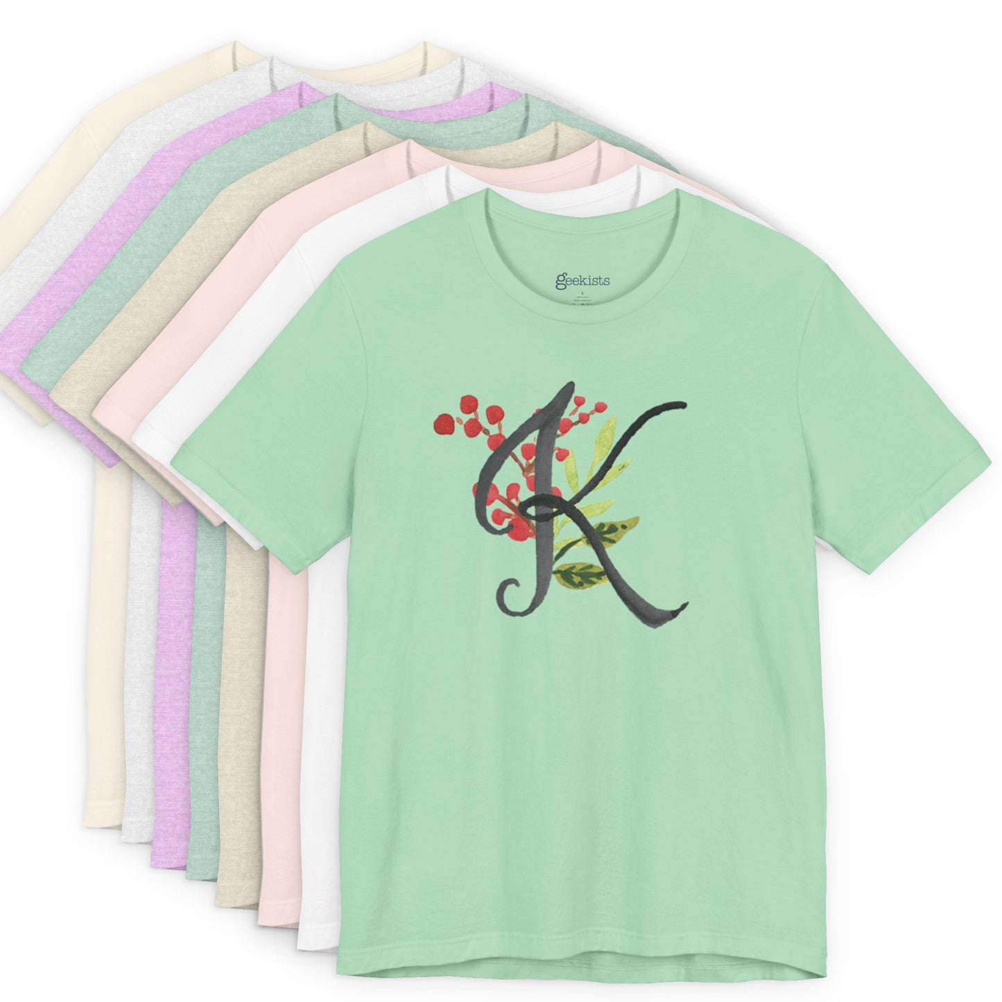 Clothing Stuff > Shirts & Tops > Unisex Jersey Tee Watercolor Flower Letter K T-Shirt – Garden Nerd Tee for Plant Moms