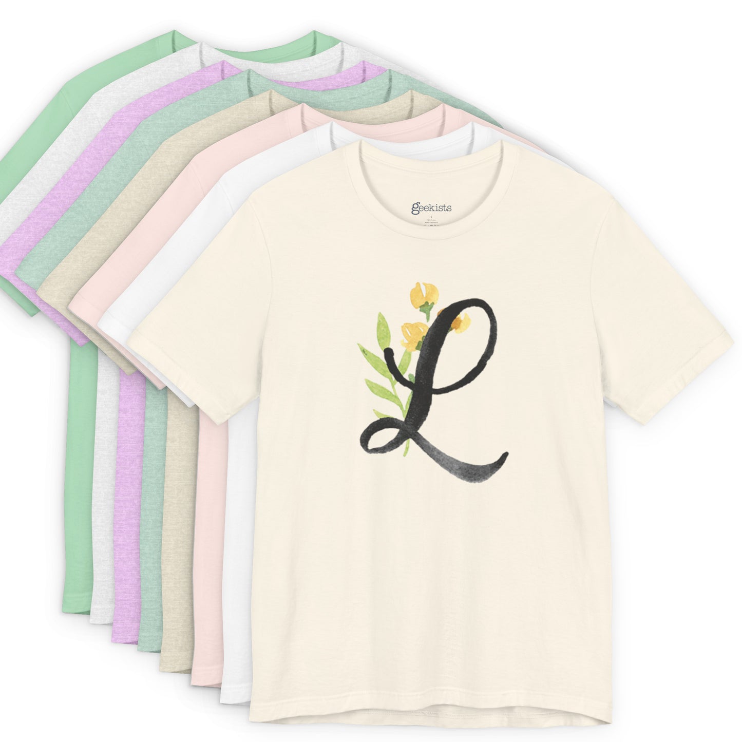 Clothing Stuff > Shirts & Tops > Unisex Jersey Tee Watercolor Flower Letter L T-Shirt – Garden Nerd Tee for Plant Moms