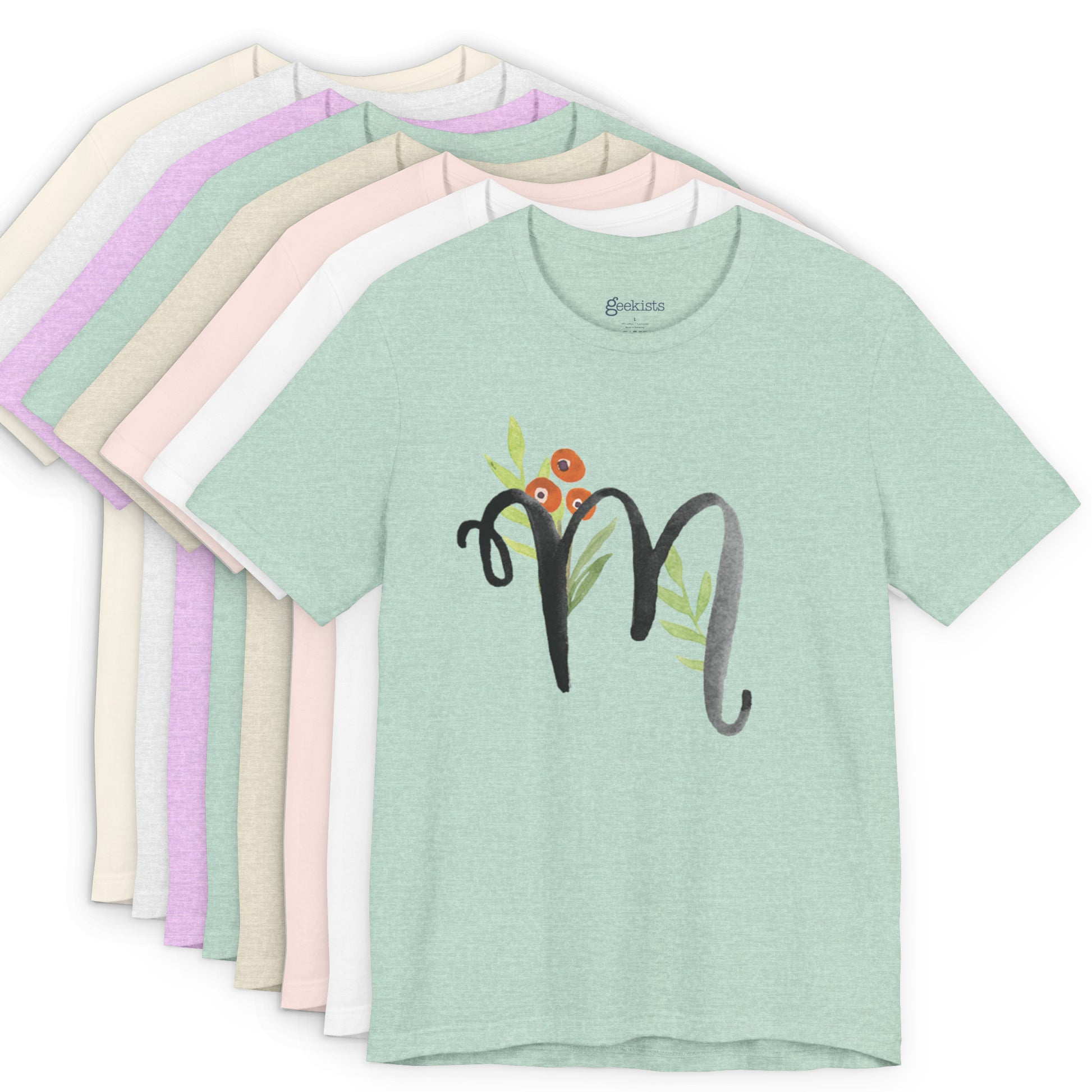 Clothing Stuff > Shirts & Tops > Unisex Jersey Tee Watercolor Flower Letter M T-Shirt – Garden Nerd Tee for Plant Moms