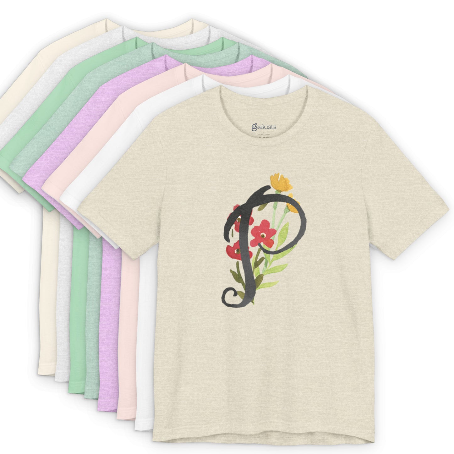 Clothing Stuff > Shirts & Tops > Unisex Jersey Tee Watercolor Flower Letter P T-Shirt – Garden Nerd Tee for Plant Moms