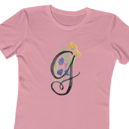 Clothing Stuff > Shirts & Tops > Women's Slim Fit Tee Watercolor Flower Letter G T-Shirt – Garden Nerd Tee for Plant Moms