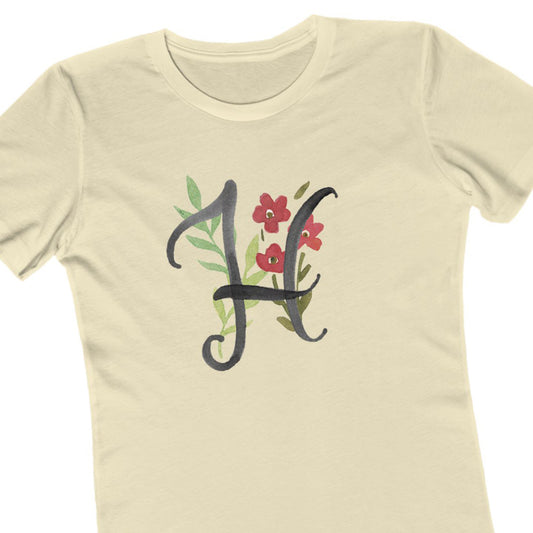 Clothing Stuff > Shirts & Tops > Women's Slim Fit Tee Watercolor Flower Letter H T-Shirt – Garden Nerd Tee for Plant Moms