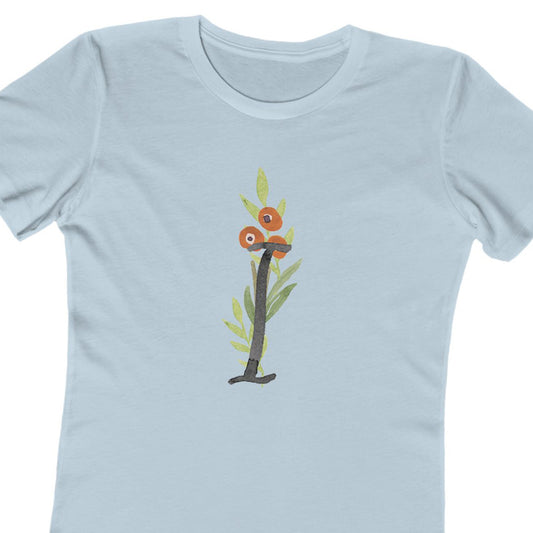 Clothing Stuff > Shirts & Tops > Women's Slim Fit Tee Watercolor Flower Letter I T-Shirt – Garden Nerd Tee for Plant Moms