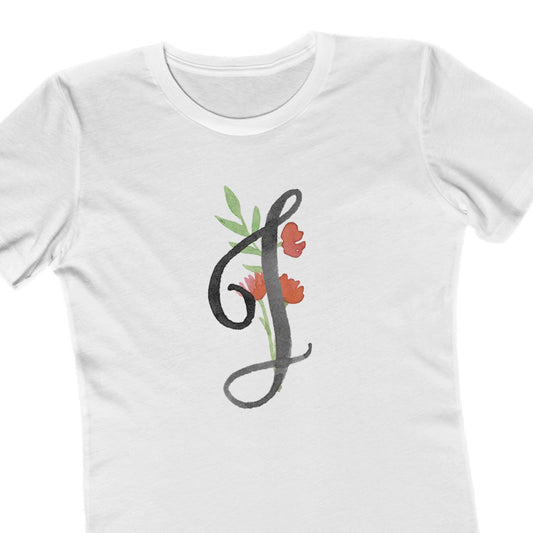 Clothing Stuff > Shirts & Tops > Women's Slim Fit Tee Watercolor Flower Letter J T-Shirt – Garden Nerd Tee for Plant Moms