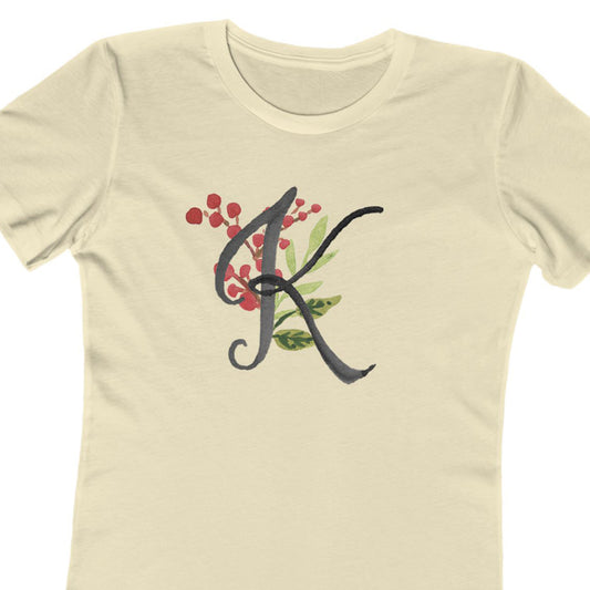 Clothing Stuff > Shirts & Tops > Women's Slim Fit Tee Watercolor Flower Letter K T-Shirt – Garden Nerd Tee for Plant Moms