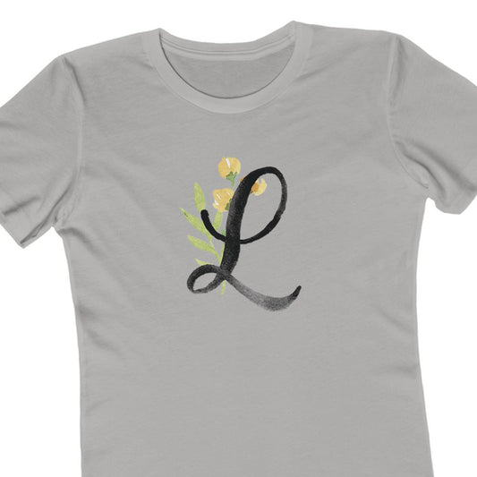 Clothing Stuff > Shirts & Tops > Women's Slim Fit Tee Watercolor Flower Letter L T-Shirt – Garden Nerd Tee for Plant Moms