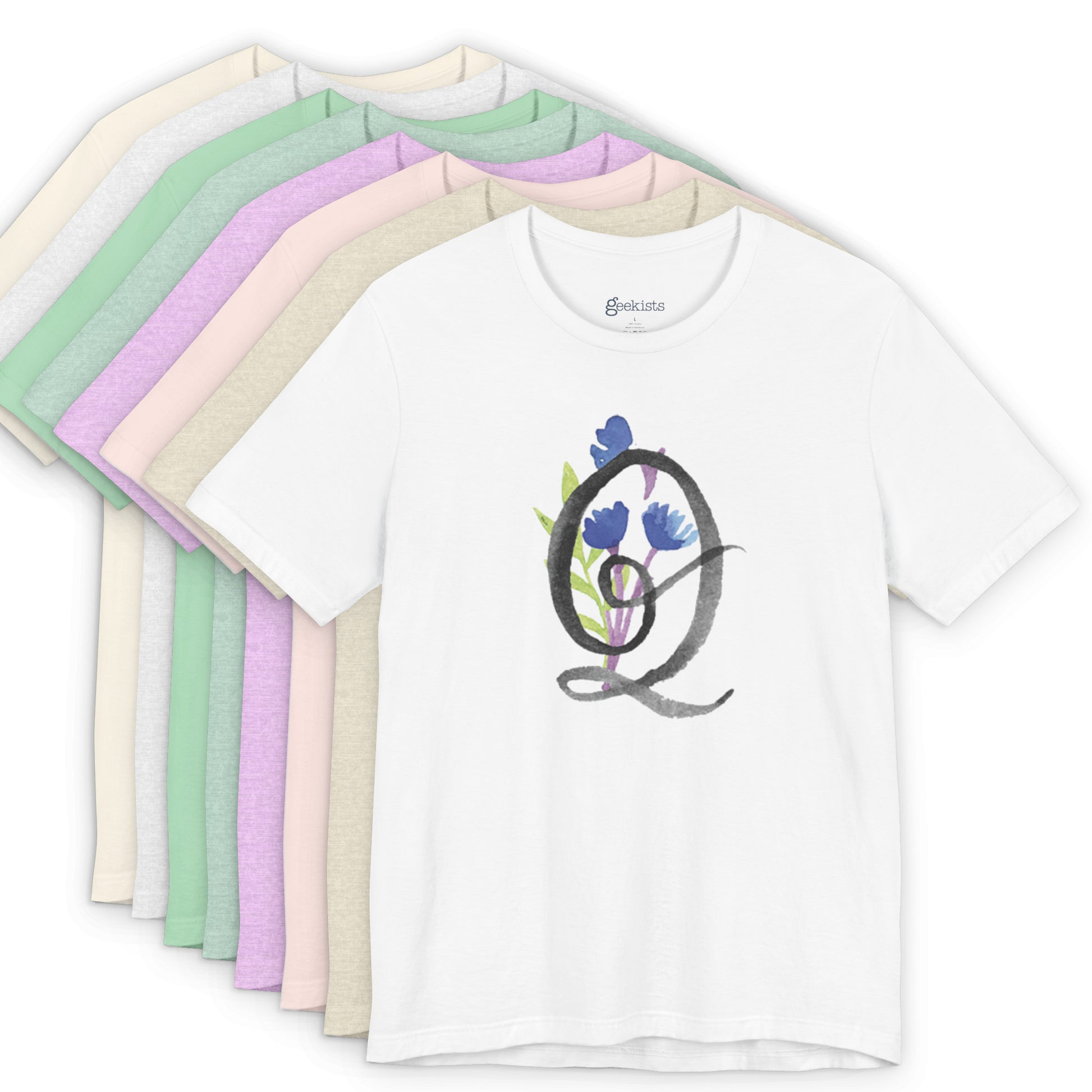 Clothing Stuff > Shirts & Tops > Unisex Jersey Tee Watercolor Flower Letter Q T-Shirt – Garden Nerd Tee for Plant Moms