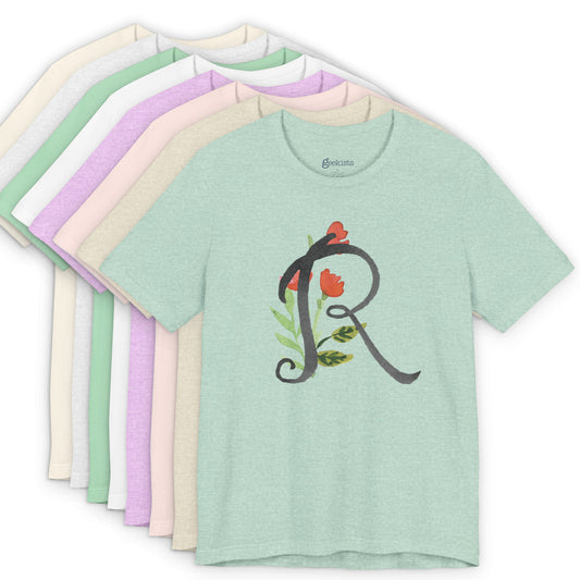 Clothing Stuff > Shirts & Tops > Unisex Jersey Tee Watercolor Flower Letter S T-Shirt – Garden Nerd Tee for Plant Moms