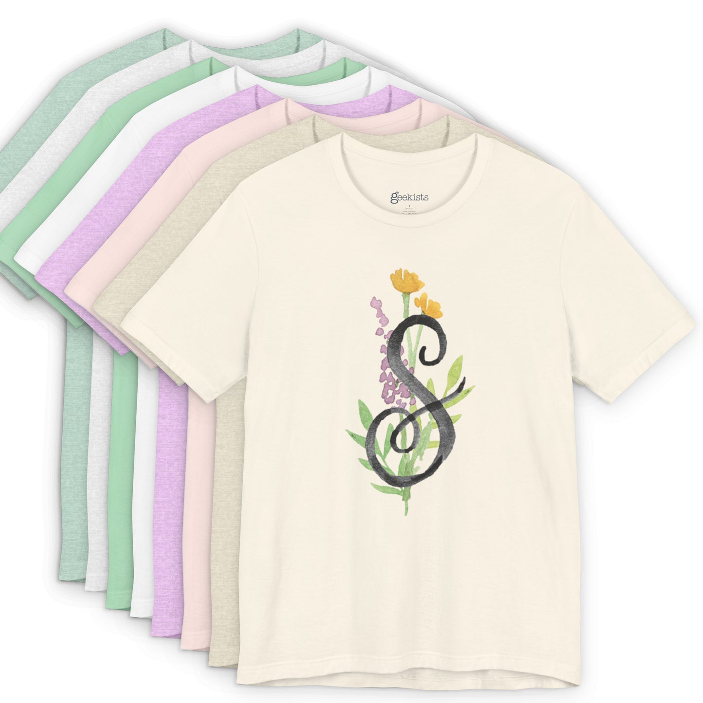 Clothing Stuff > Shirts & Tops > Unisex Jersey Tee Watercolor Flower Letter S T-Shirt – Garden Nerd Tee for Plant Moms