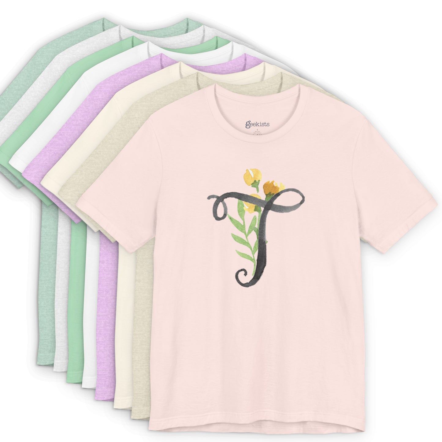 Clothing Stuff > Shirts & Tops > Unisex Jersey Tee Watercolor Flower Letter T T-Shirt – Garden Nerd Tee for Plant Moms