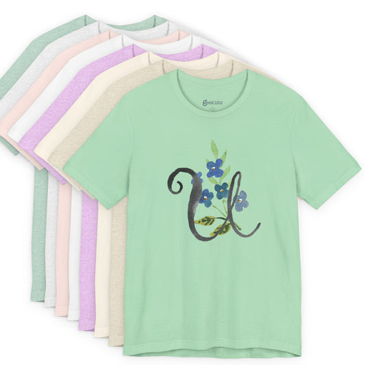 Clothing Stuff > Shirts & Tops > Unisex Jersey Tee Watercolor Flower Letter U T-Shirt – Garden Nerd Tee for Plant Moms