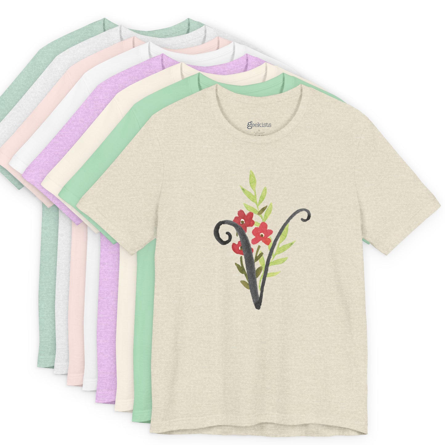 Clothing Stuff > Shirts & Tops > Unisex Jersey Tee Watercolor Flower Letter V T-Shirt – Garden Nerd Tee for Plant Moms