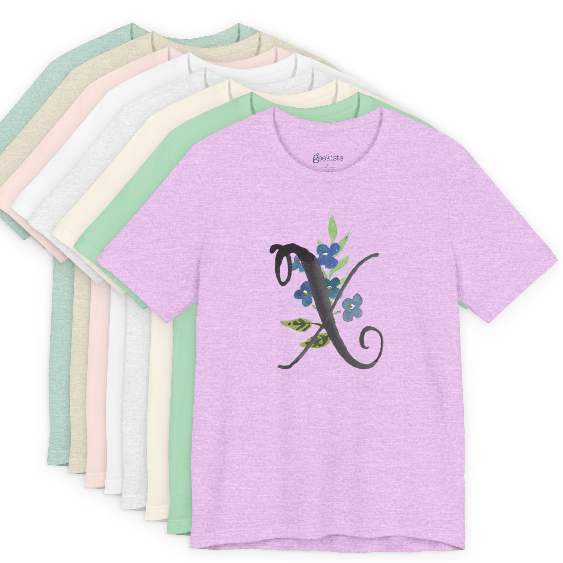 Clothing Stuff > Shirts & Tops > Unisex Jersey Tee Watercolor Flower Letter X T-Shirt – Garden Nerd Tee for Plant Moms