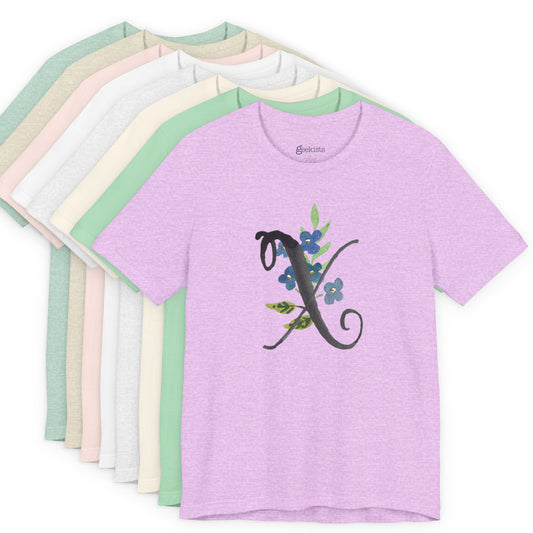 Clothing Stuff > Shirts & Tops > Unisex Jersey Tee Watercolor Flower Letter X T-Shirt – Garden Nerd Tee for Plant Moms