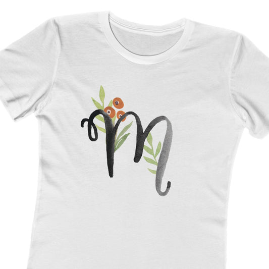 Clothing Stuff > Shirts & Tops > Women's Slim Fit Tee Watercolor Flower Letter M T-Shirt – Garden Nerd Tee for Plant Moms