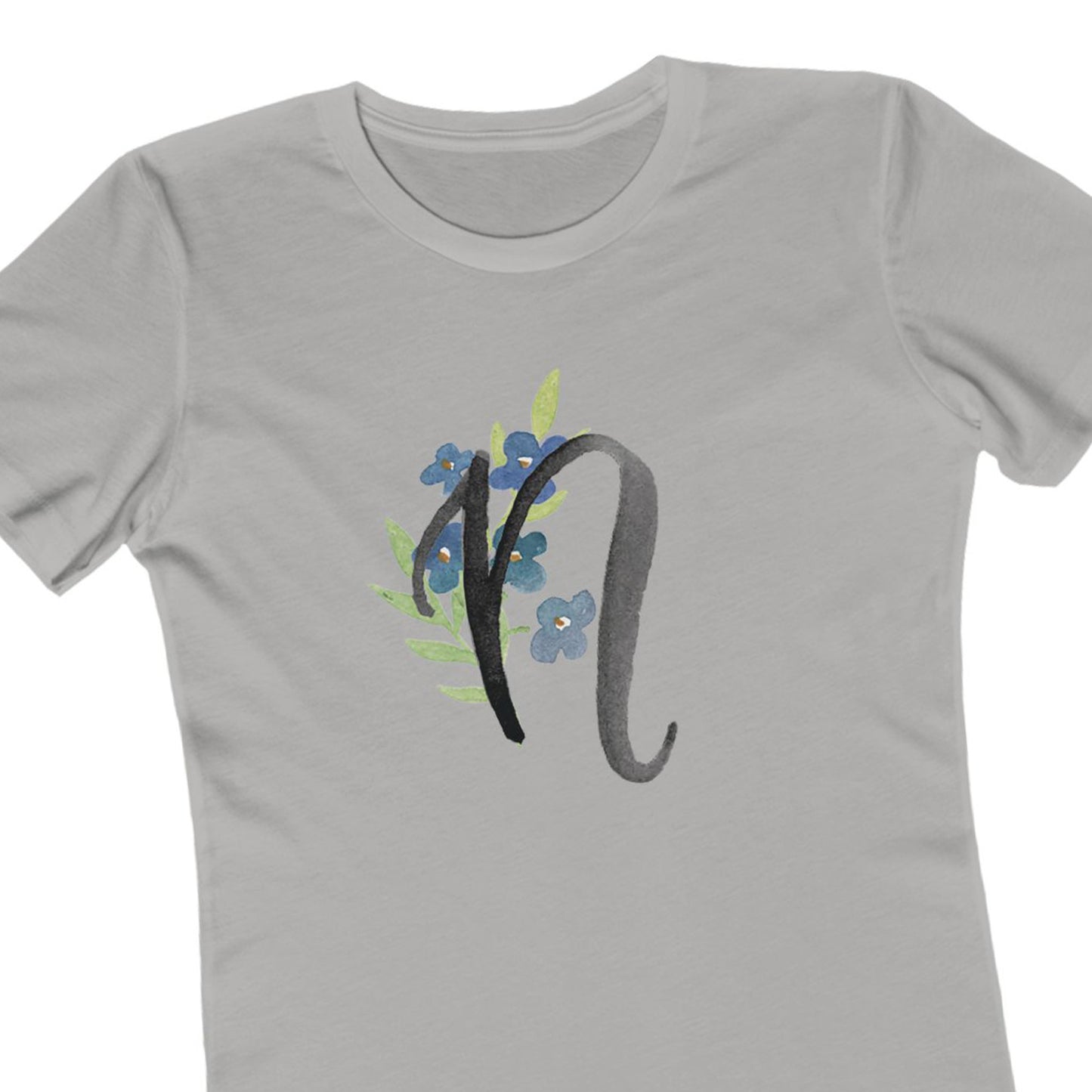 Clothing Stuff > Shirts & Tops > Women's Slim Fit Tee Watercolor Flower Letter N T-Shirt – Garden Nerd Tee for Plant Moms