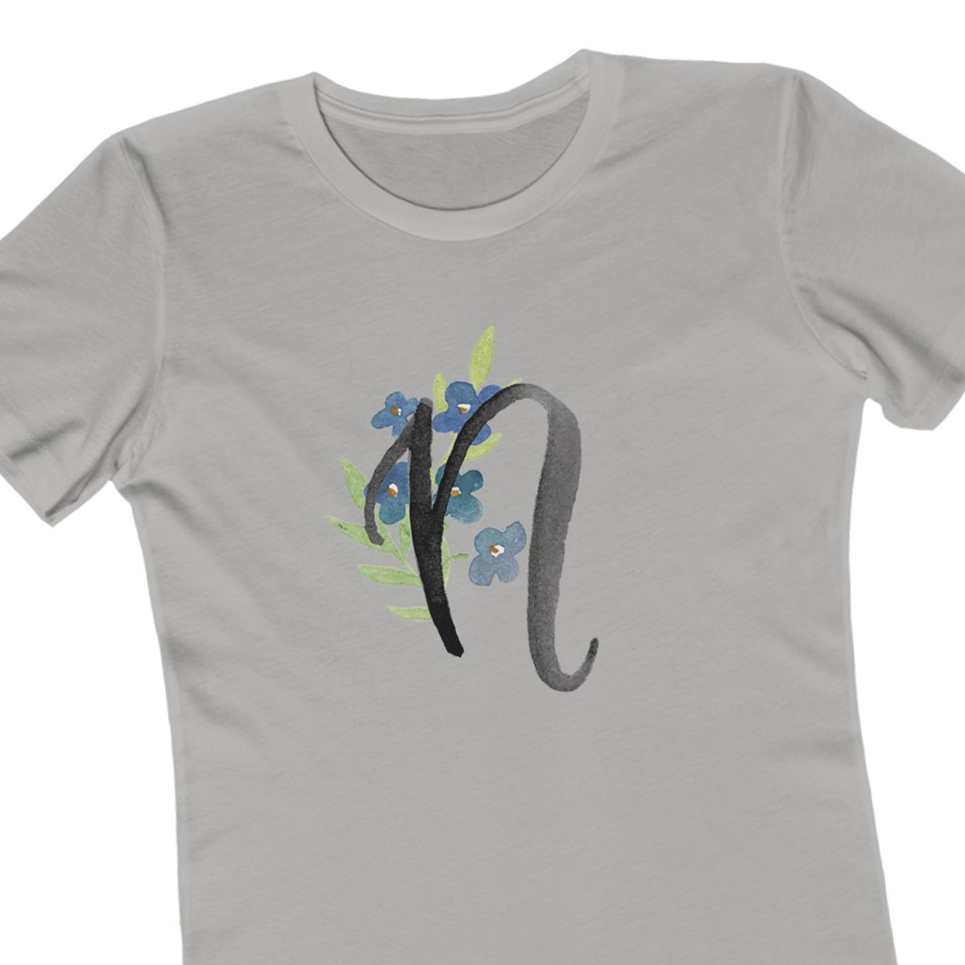 Clothing Stuff > Shirts & Tops > Women's Slim Fit Tee Watercolor Flower Letter N T-Shirt – Garden Nerd Tee for Plant Moms