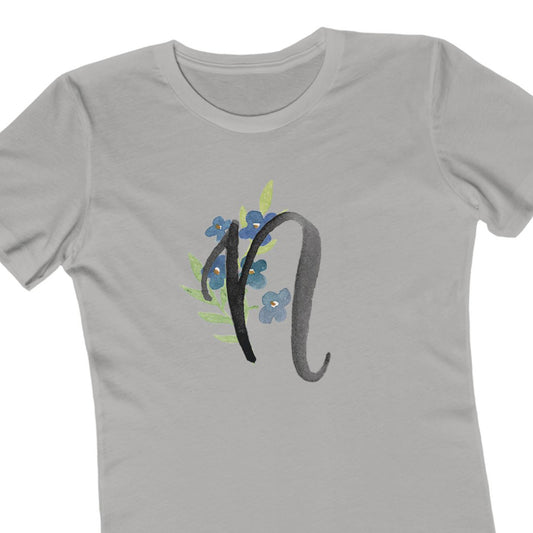 Clothing Stuff > Shirts & Tops > Women's Slim Fit Tee Watercolor Flower Letter N T-Shirt – Garden Nerd Tee for Plant Moms