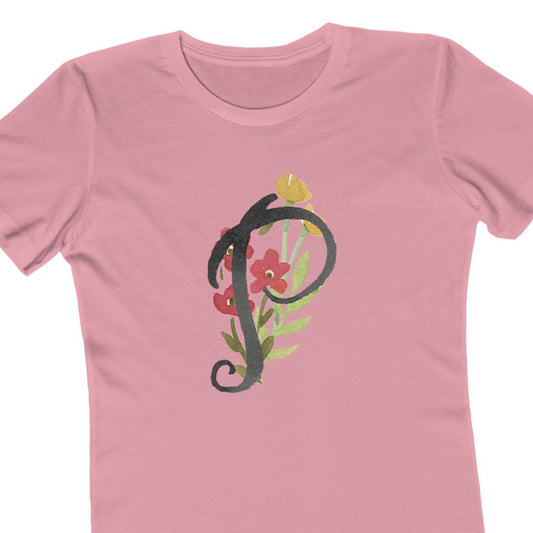 Clothing Stuff > Shirts & Tops > Women's Slim Fit Tee Watercolor Flower Letter P T-Shirt – Garden Nerd Tee for Plant Moms