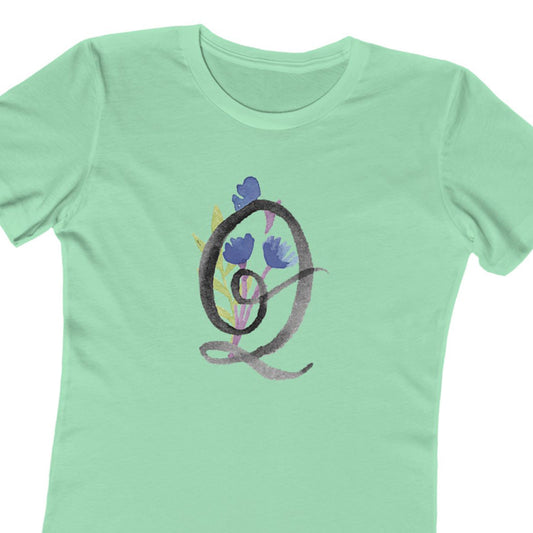 Clothing Stuff > Shirts & Tops > Women's Slim Fit Tee Watercolor Flower Letter Q T-Shirt – Garden Nerd Tee for Plant Moms