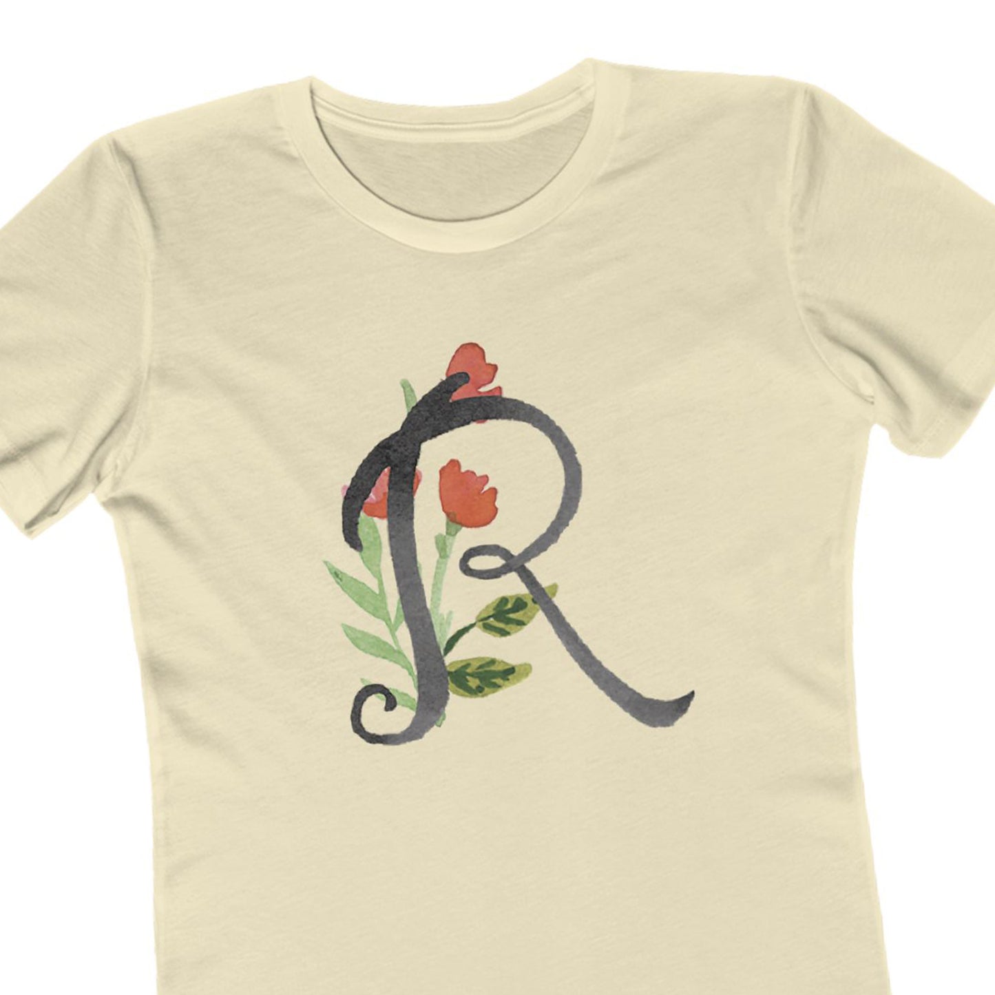 Clothing Stuff > Shirts & Tops > Women's Slim Fit Tee Watercolor Flower Letter R T-Shirt – Garden Nerd Tee for Plant Moms