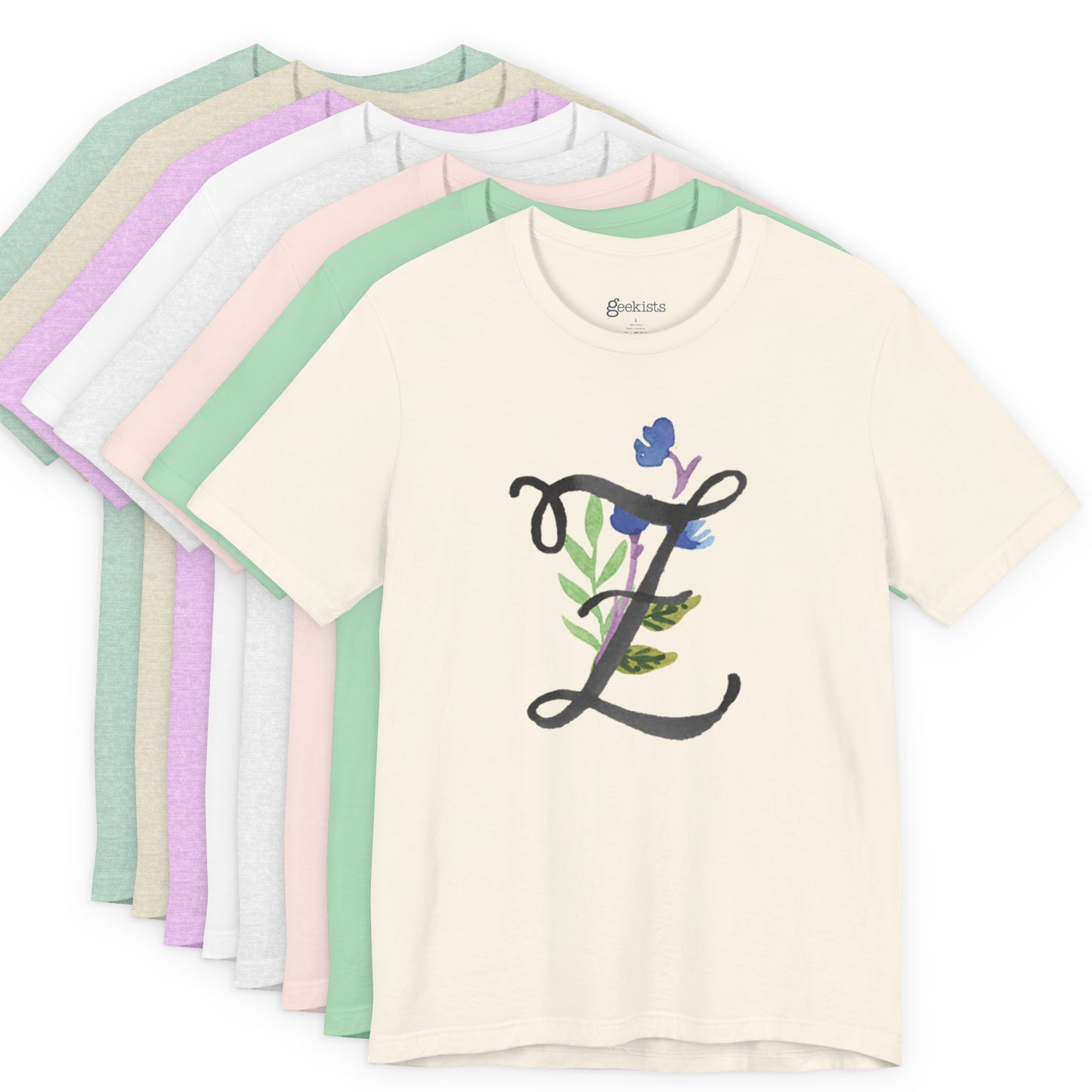 Clothing Stuff > Shirts & Tops > Unisex Jersey Tee Watercolor Flower Letter Z T-Shirt – Garden Nerd Tee for Plant Moms