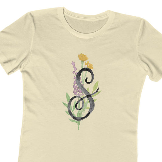 Clothing Stuff > Shirts & Tops > Women's Slim Fit Tee Watercolor Flower Letter S T-Shirt – Garden Nerd Tee for Plant Moms