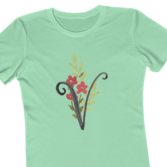 Clothing Stuff > Shirts & Tops > Women's Slim Fit Tee Watercolor Flower Letter V T-Shirt – Garden Nerd Tee for Plant Moms
