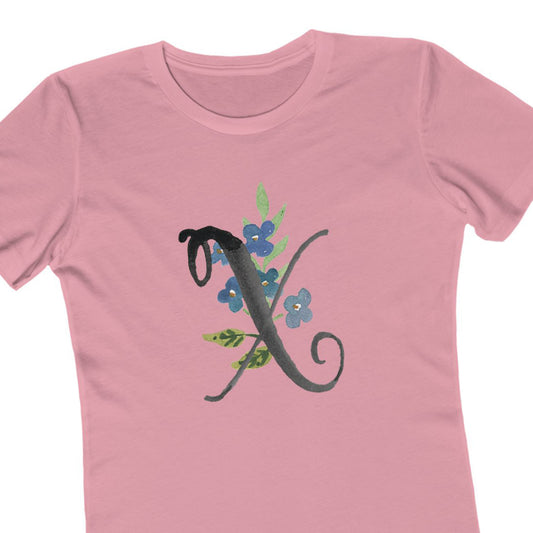 Clothing Stuff > Shirts & Tops > Women's Slim Fit Tee Watercolor Flower Letter X T-Shirt – Garden Nerd Tee for Plant Moms