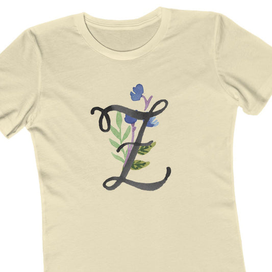 Clothing Stuff > Shirts & Tops > Women's Slim Fit Tee Watercolor Flower Letter Z T-Shirt – Garden Nerd Tee for Plant Moms