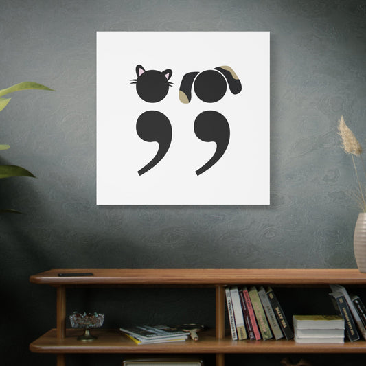 Minimalist canvas wall art featuring semicolon cat design for grammar nerds | scene