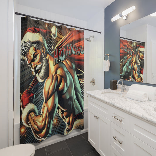 Ho-Ho-Ho! Naughty Santa Claus Shower Curtain | Big Hanging Sack Festive Bathroom Humor