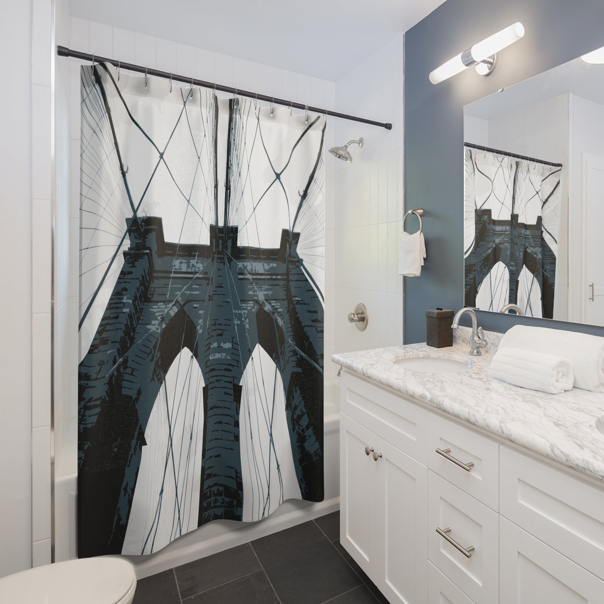 Brooklyn Bridge NYC Fabric Shower Curtain — Graphic — Detail