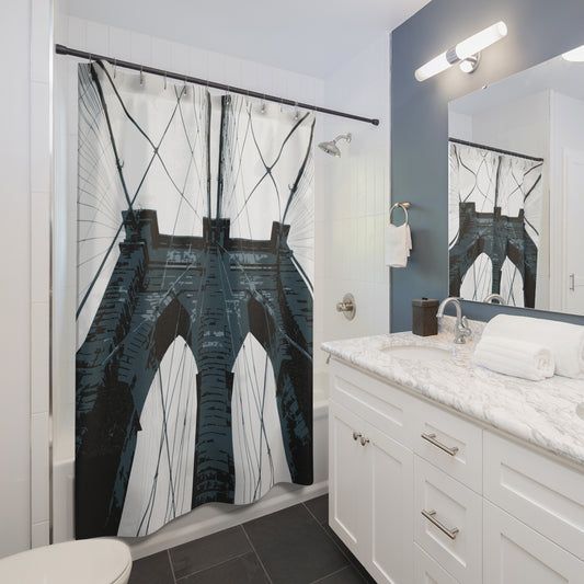 Brooklyn Bridge NYC Fabric Shower Curtain — Graphic — Detail