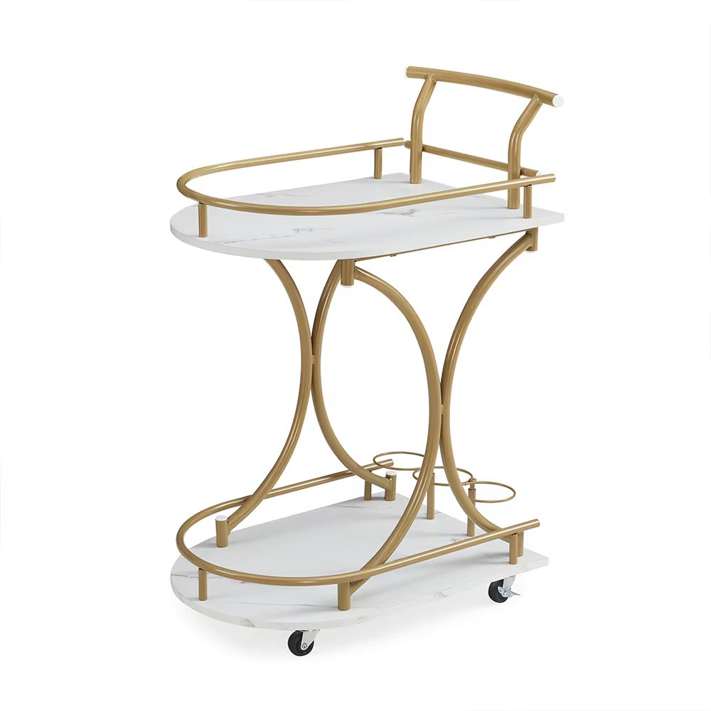 Gold & White Rolling Drink Cart | Chic Bar Console for Stylish Apartment Living