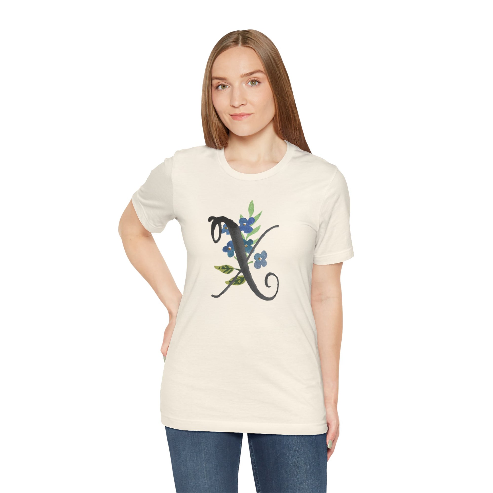 Clothing Stuff > Shirts & Tops > Unisex Jersey Tee Watercolor Flower Letter X T-Shirt – Garden Nerd Tee for Plant Moms