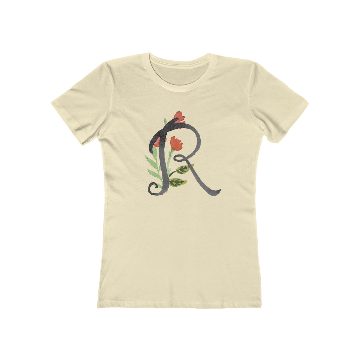 Clothing Stuff > Shirts & Tops > Women's Slim Fit Tee Watercolor Flower Letter R T-Shirt – Garden Nerd Tee for Plant Moms