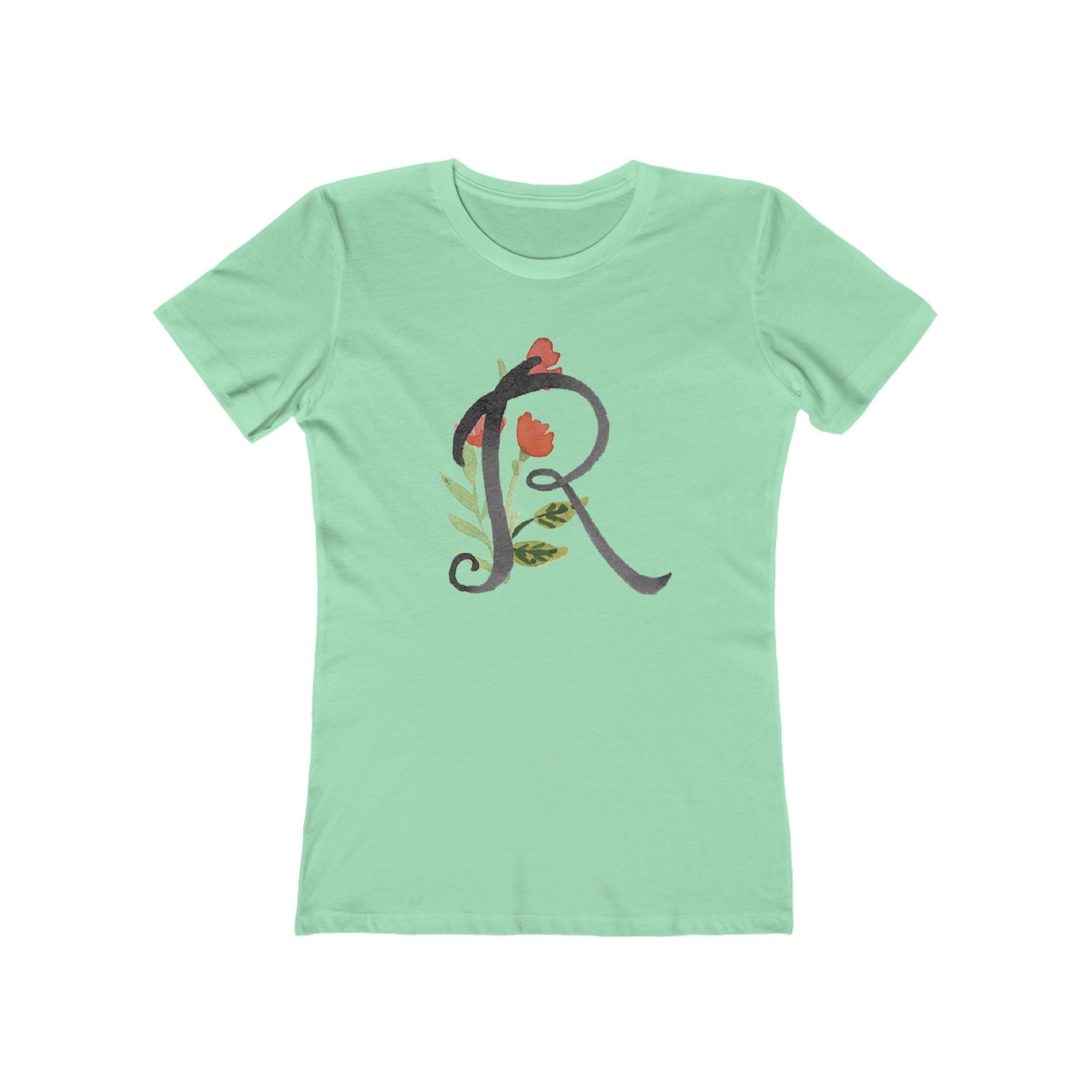 Clothing Stuff > Shirts & Tops > Women's Slim Fit Tee Watercolor Flower Letter R T-Shirt – Garden Nerd Tee for Plant Moms
