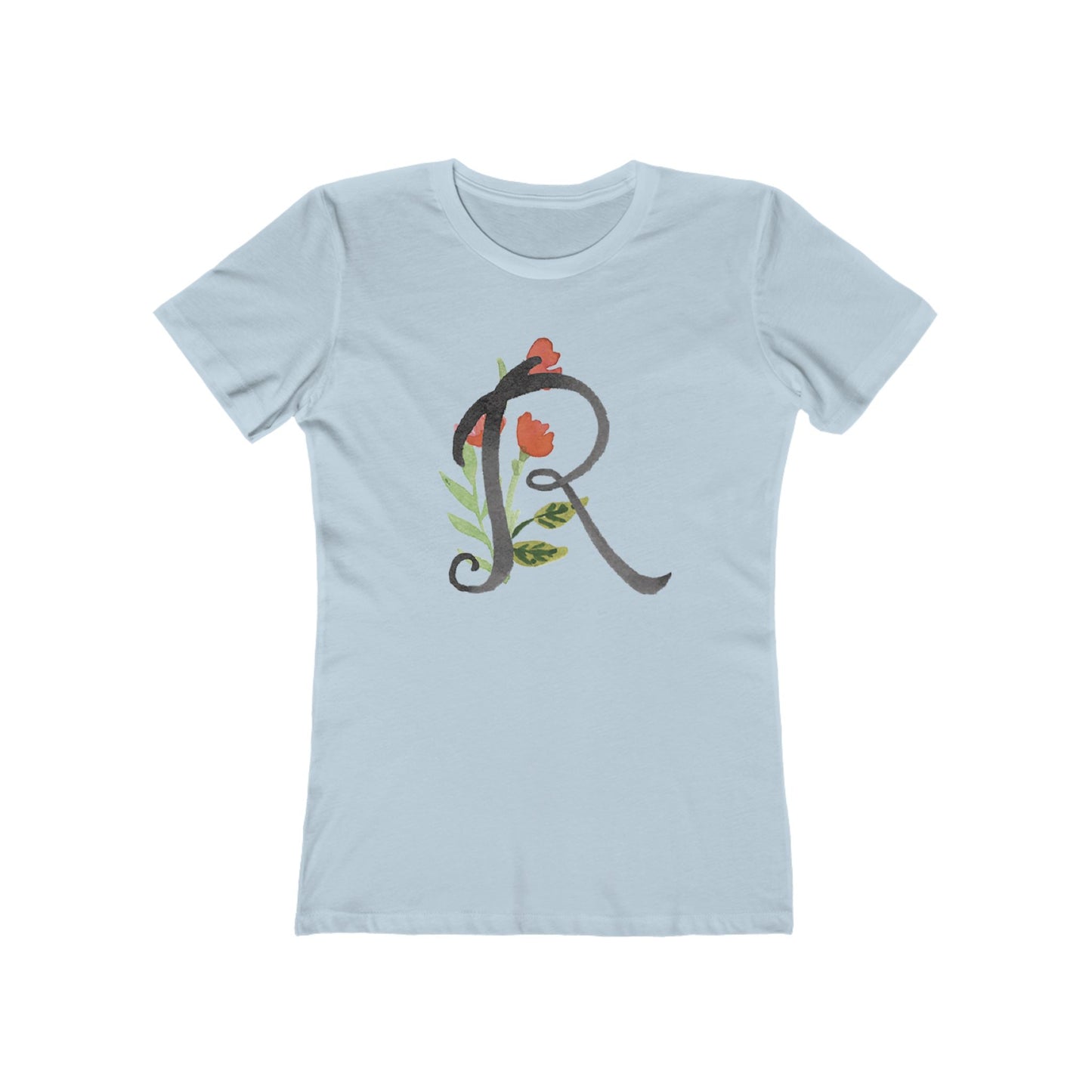 Clothing Stuff > Shirts & Tops > Women's Slim Fit Tee Watercolor Flower Letter R T-Shirt – Garden Nerd Tee for Plant Moms
